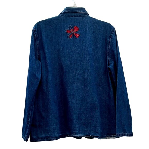Vintage Early 2000s Bobbie Brooks Denim Blouse Womens L Floral Embroidered - Picture 2 of 16
